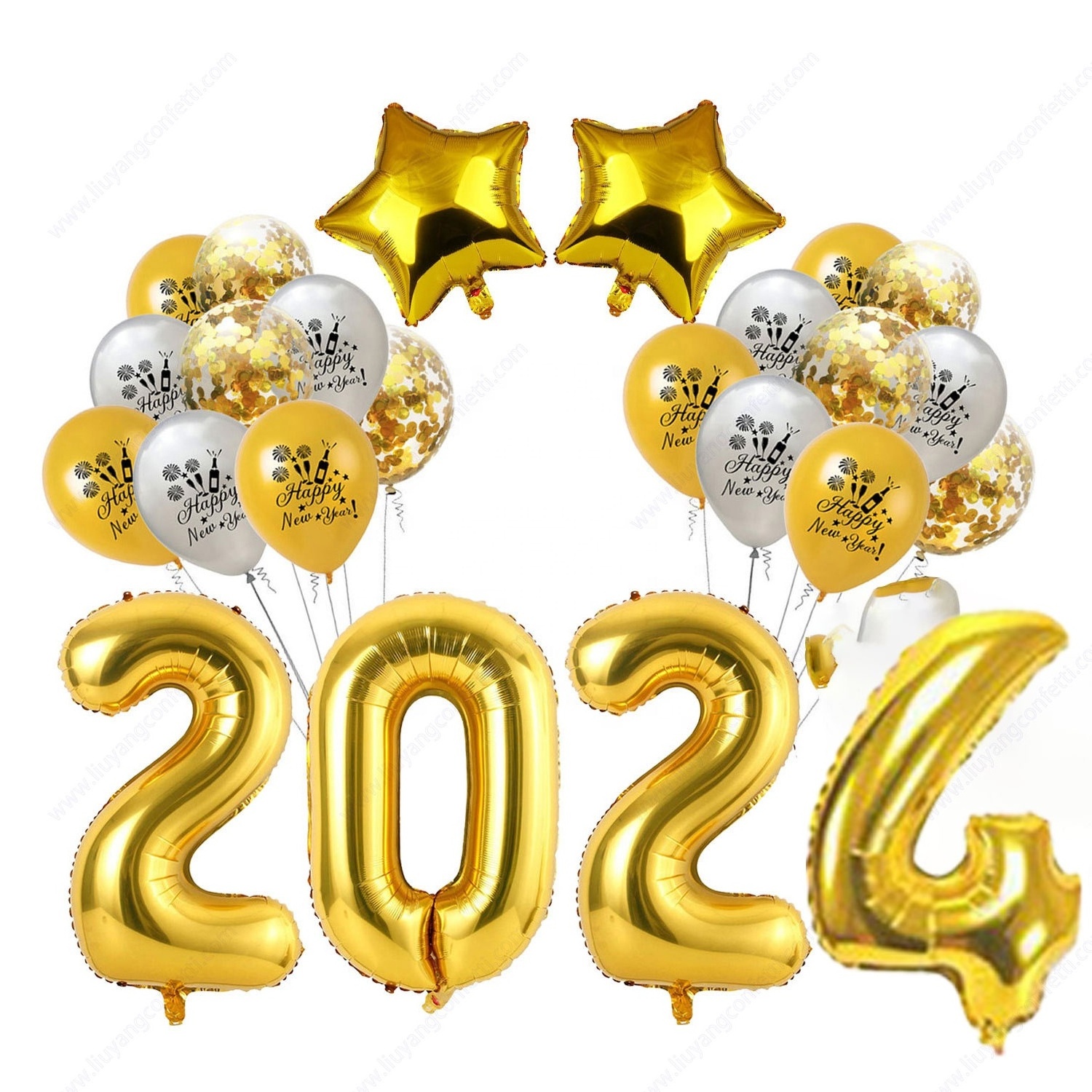 Kit Latex Confetti Anniversary Eve Decorations Supplies Banner Black Rose Gold Balloons 2024 Happy New Year Party