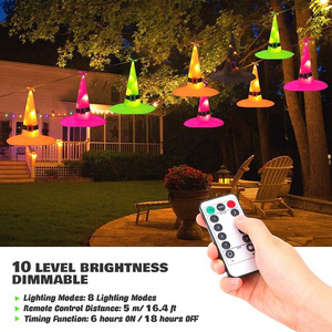 8pcs Hanging Lighted Witch Hat 36ft Lights Remote Control Decor Timer Tree Porch Yard Halloween Decoration