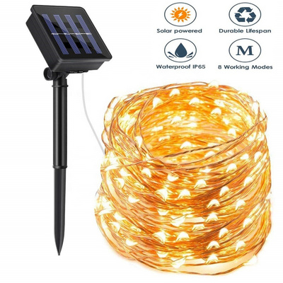 Outdoor Rope Waterproof Copper Wire 8 Modes Fairy Garden Party Led Fence Yard Wedding Christmas Tree Decor Solar String Light