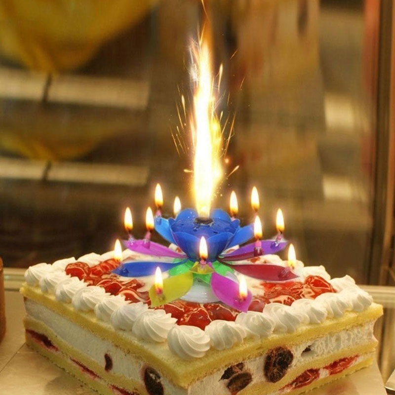 China Happy Cake Party Colored Magic Sparkler Number Rainbow rotating musical lotus Flower music Birthday Candle