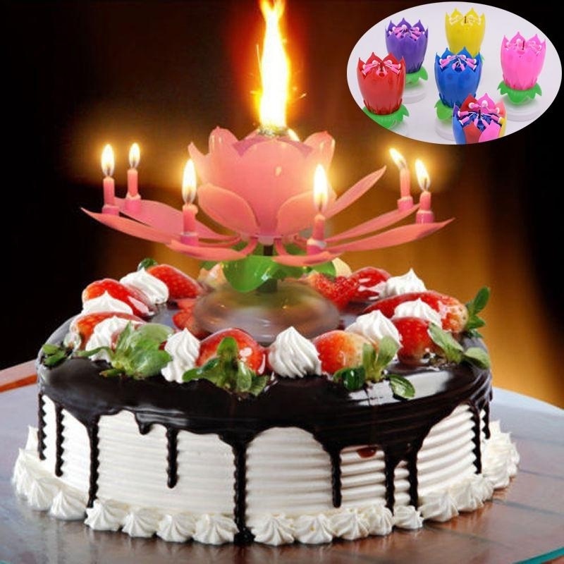 China Happy Cake Party Colored Magic Sparkler Number Rainbow rotating musical lotus Flower music Birthday Candle