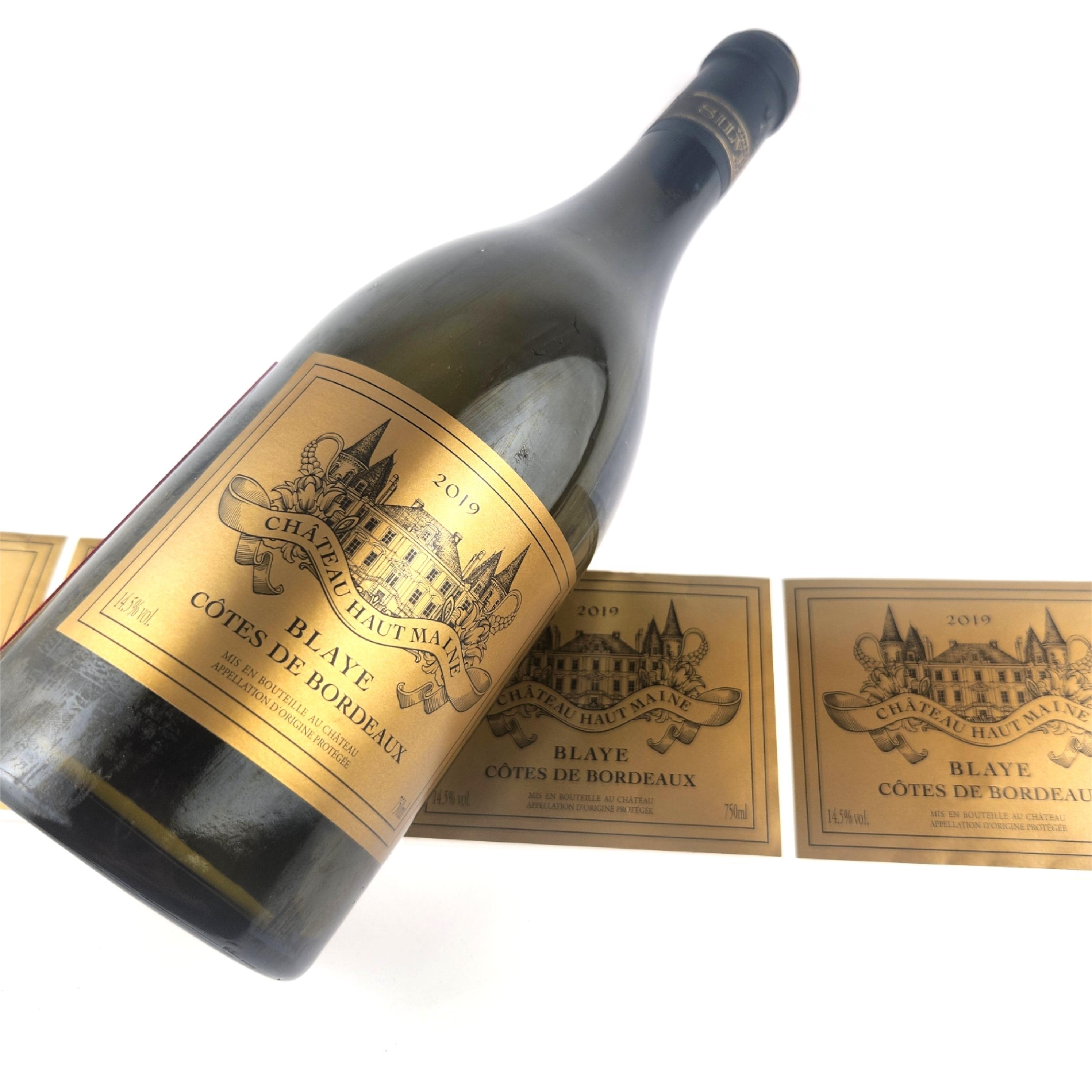 OEM ODM custom logo printing embossed self-adhesive golden wine labels