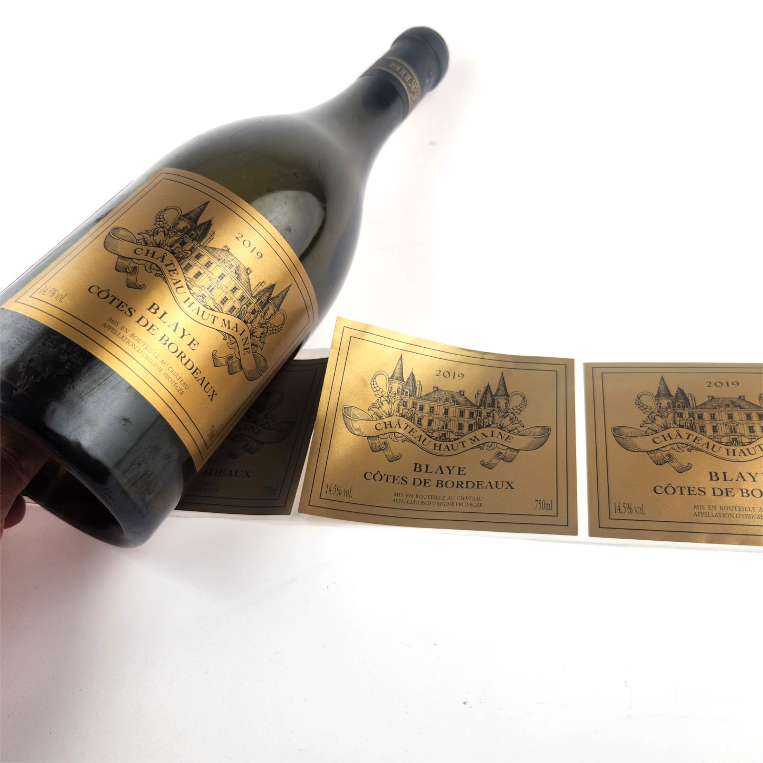 OEM ODM custom logo printing embossed self-adhesive golden wine labels