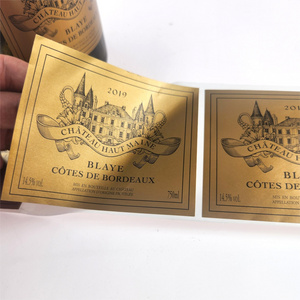 OEM ODM custom logo printing embossed self-adhesive golden wine labels