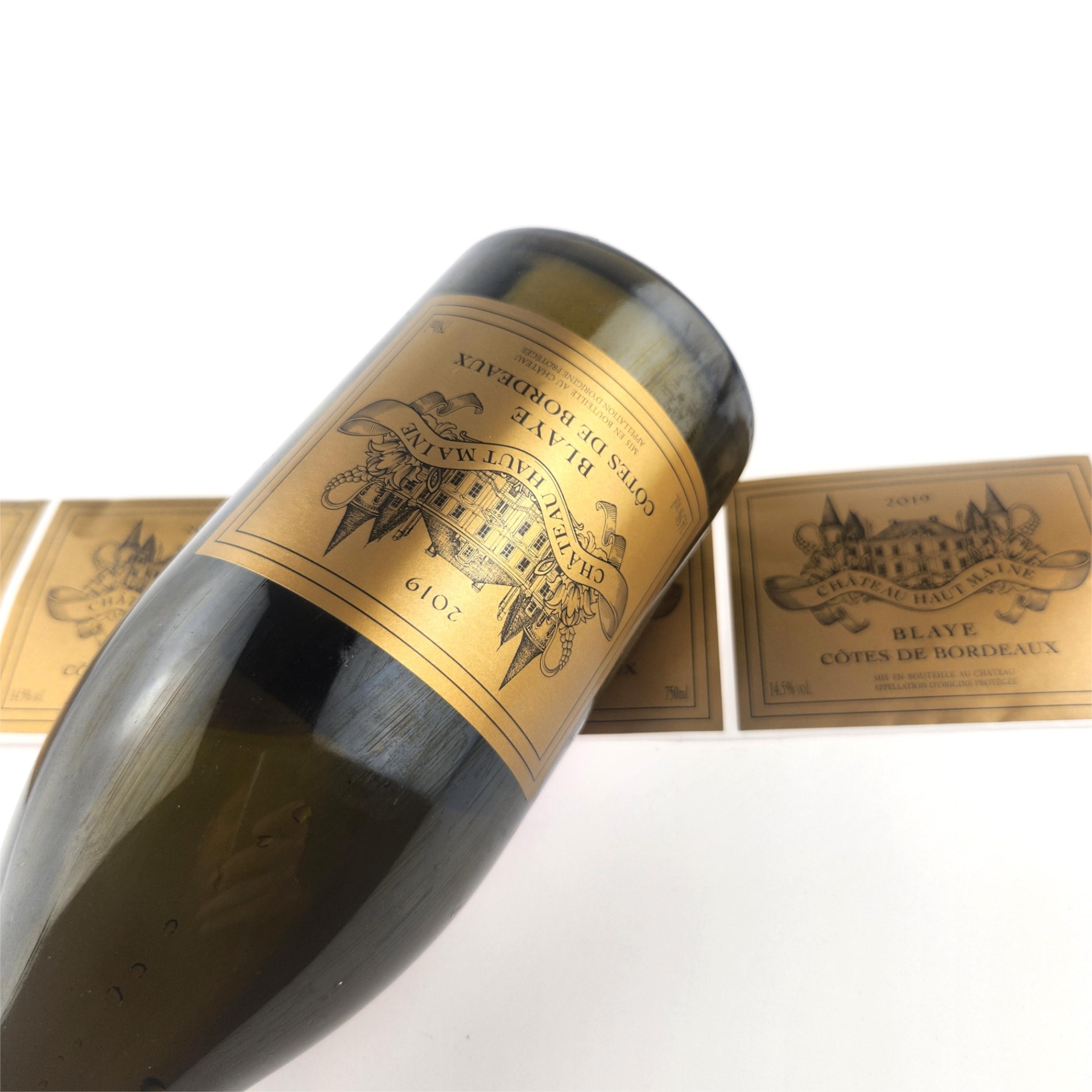 OEM ODM custom logo printing embossed self-adhesive golden wine labels