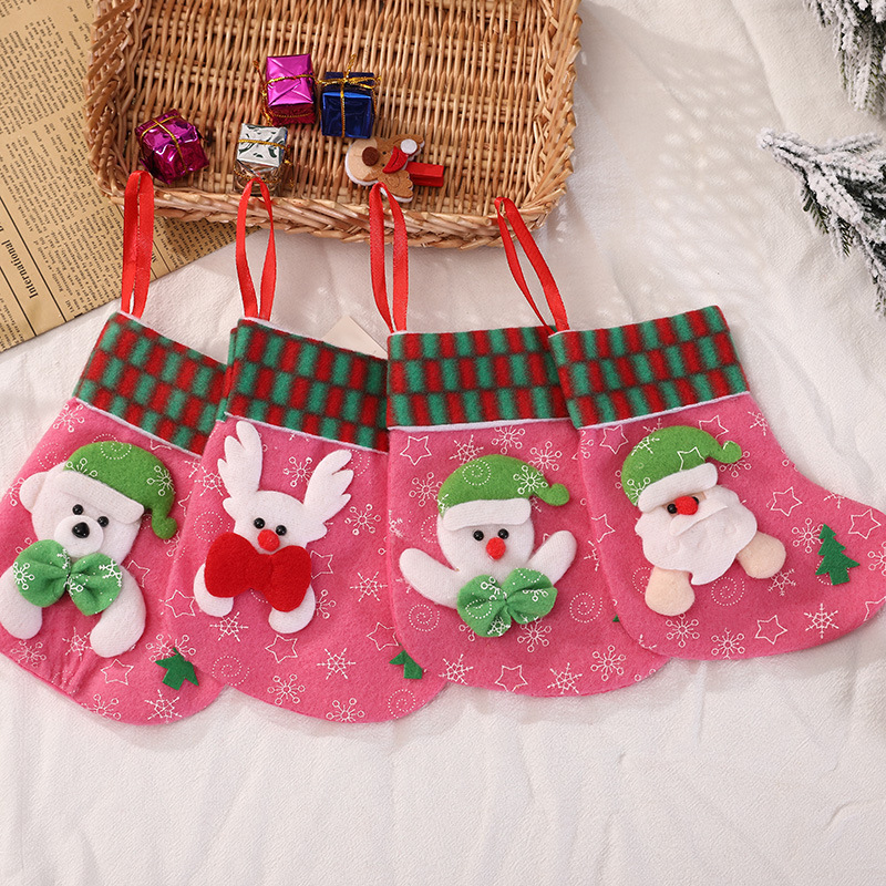 Christmas Decorations Cartoon Snowflakes Fleece Printing Xmas Socks Mini Christmas Stockings Bulk for Elf