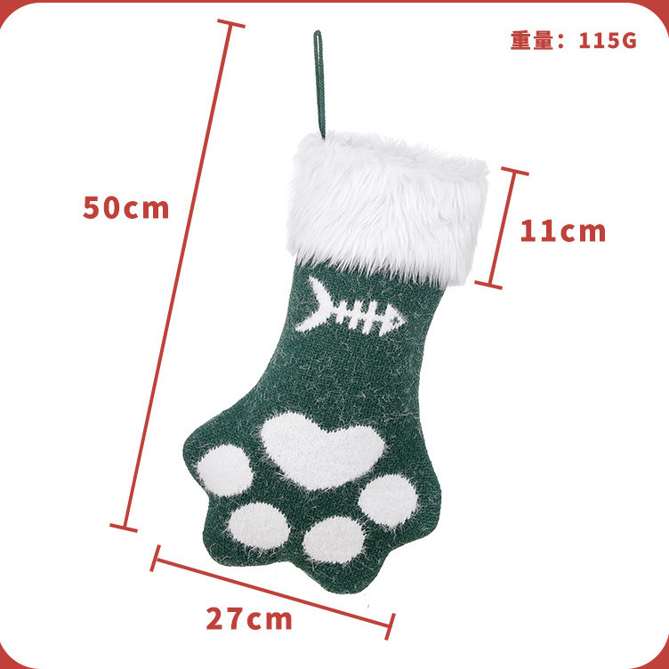 Wholesale Faux Fur Plush Cuff Pattern Xmas Socks Bag Cat Dog Paw Christmas Stocking