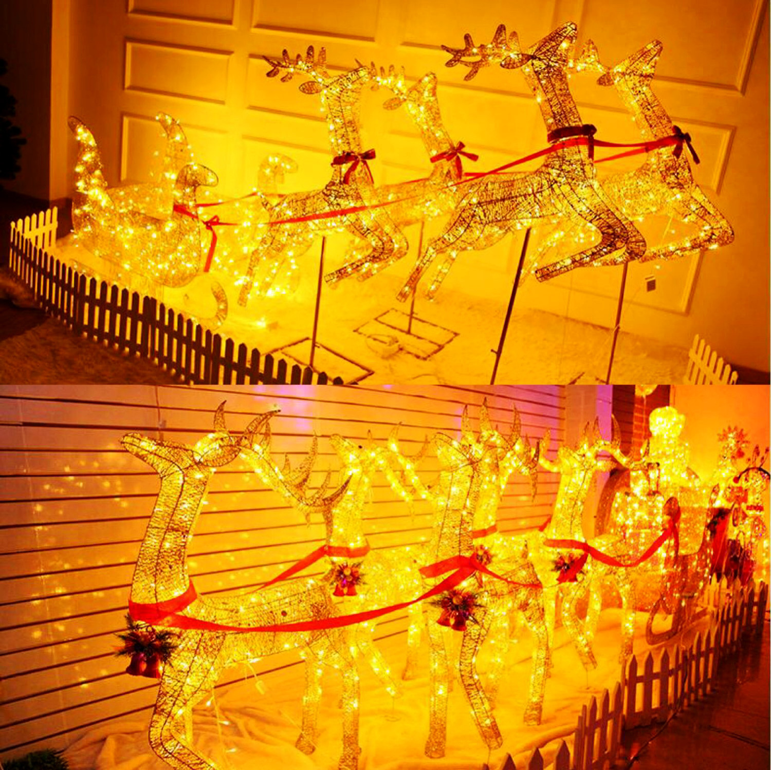 3D Lighted Moose Glittering Deer Sled Outdoor Giant Life Size Christmas Iron Reindeer with led light