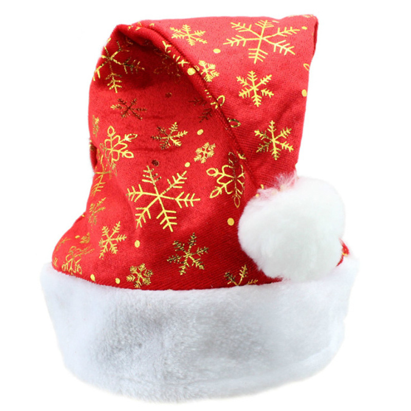 Wholesale Custom Printing Snowflake Santa Claus Hats Adult Plush Christmas Hat For Christmas Party