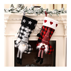 Wholesale Luxury Custom 3D Forester Faceless Xmas Socks Faux Fur Plaid Christmas Stocking Decorations