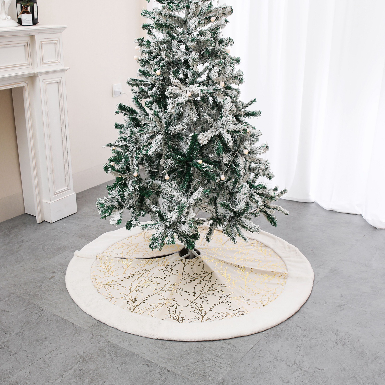 Gold White 48 Inch Christmas Decorations Tree Base Mat Thick Velvet Rugs Faux Fur Plush Christmas Tree Skirt