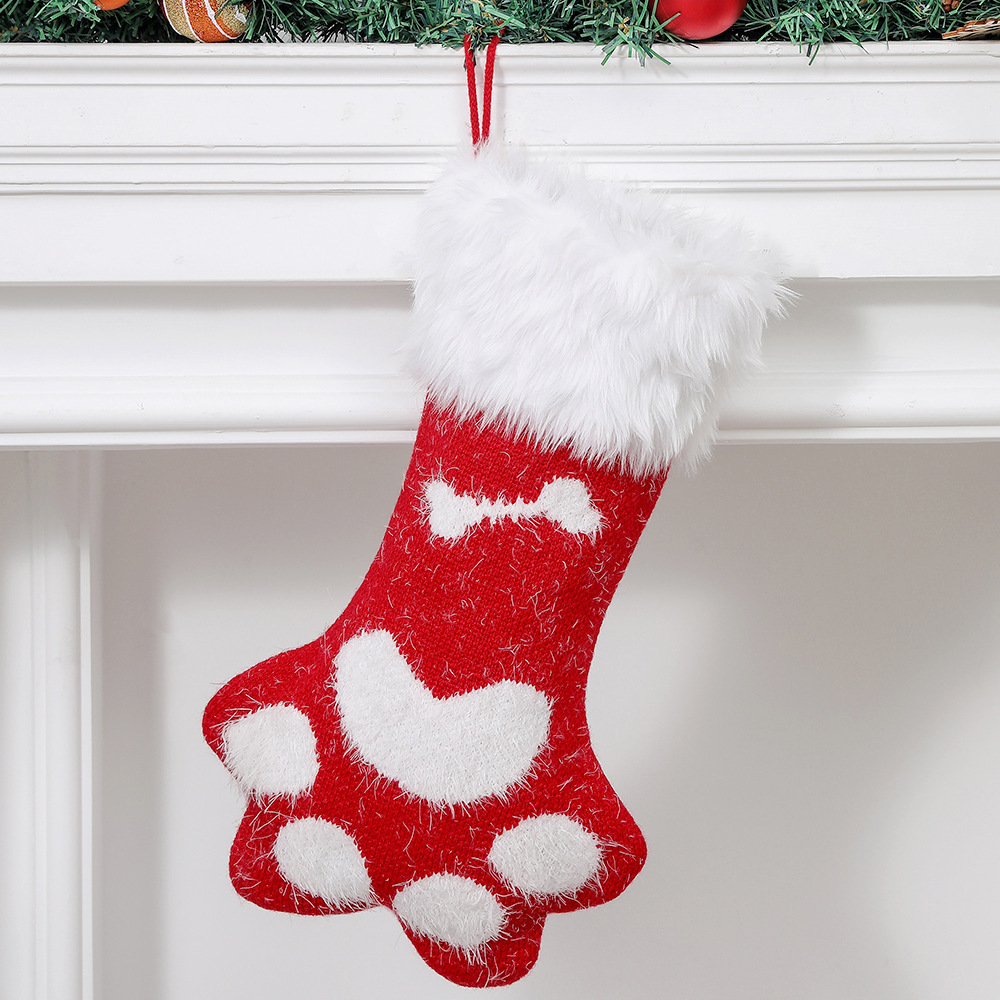 Wholesale Faux Fur Plush Cuff Pattern Xmas Socks Bag Cat Dog Paw Christmas Stocking