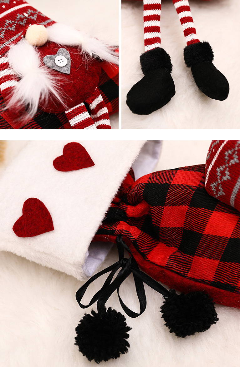 Wholesale Luxury Custom 3D Forester Faceless Xmas Socks Faux Fur Plaid Christmas Stocking Decorations