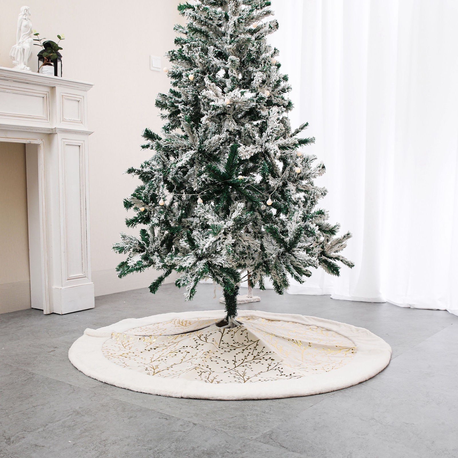 Gold White 48 Inch Christmas Decorations Tree Base Mat Thick Velvet Rugs Faux Fur Plush Christmas Tree Skirt