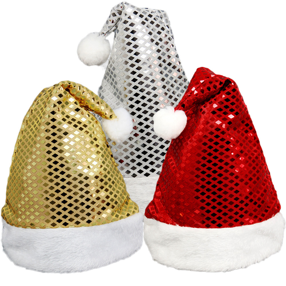 New Design Sparkle Santa Claus Hat Glitter Xmas Cap Prismatic Sequin Christmas Hats