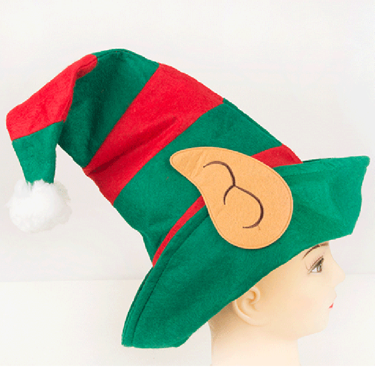 Hot Selling Adult Felt Elf Santa Claus Hats Children Xmas Cap Party Decor Green Red Ears Christmas Elf Hat