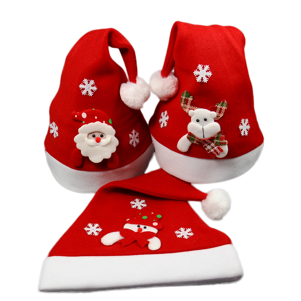 Hot Selling Reindeer Snowman Animated Pattern Chartlet Santa Hat Kids Fleece Christmas Hat