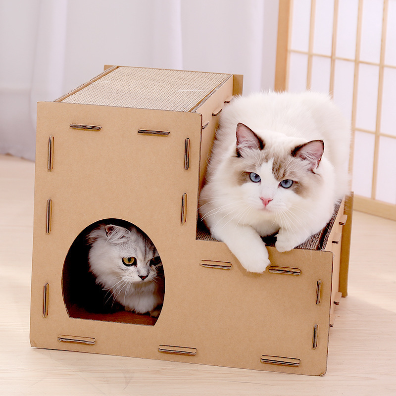 Shengfeng double-layer three-layer Pet Cat House Wood Indoor Cat Scratcher House with Corrugated Paper Cat Scratching Boards