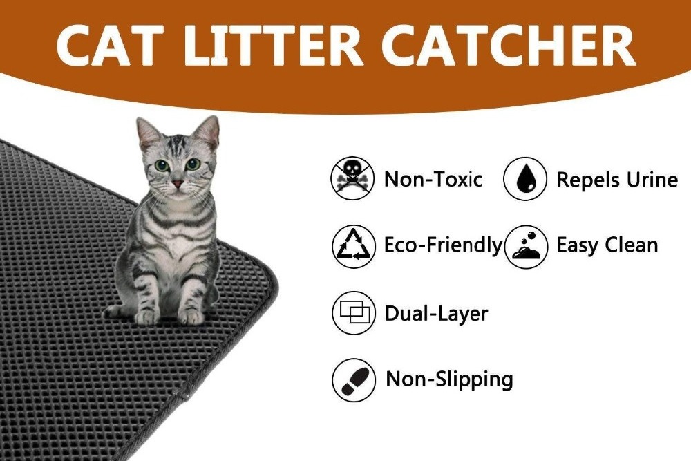 Pet Cat Litter Mat Waterproof EVA Double Layer Cat Litter Trapping Pet Litter Box Mat Clean Pad