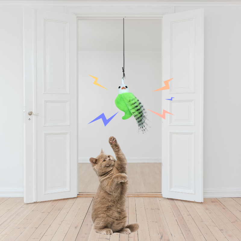 Cat accessories simulate bird chirping without charging hanging interactive cat toys for indoor chase exercise