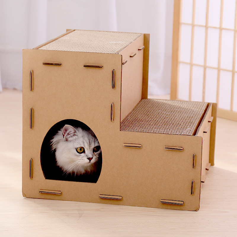 Shengfeng double-layer three-layer Pet Cat House Wood Indoor Cat Scratcher House with Corrugated Paper Cat Scratching Boards