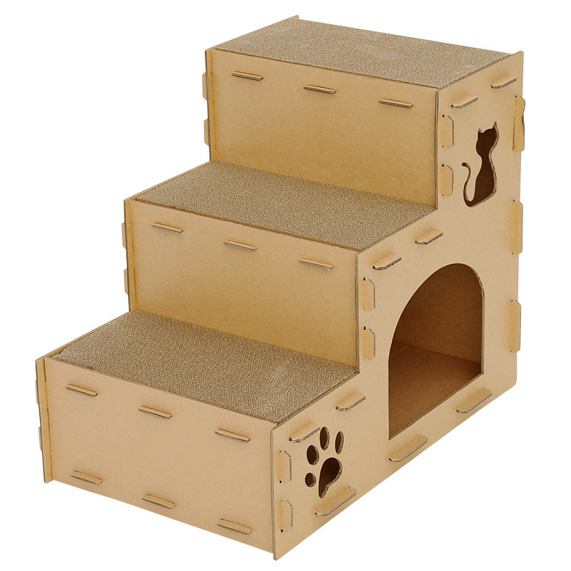 Shengfeng double-layer three-layer Pet Cat House Wood Indoor Cat Scratcher House with Corrugated Paper Cat Scratching Boards