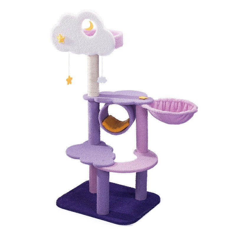 Shengfeng Factory Wholesale Cloud Star Cat Tree Tower Houses Scratches Climbing Cute Luxury Purple Pet Cat Tree