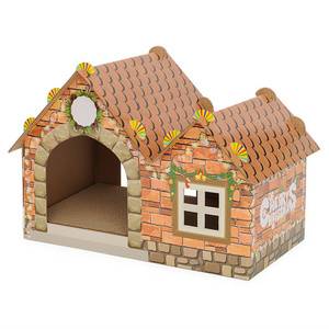 Shengfeng double-layer three-layer Pet Cat House Wood Indoor Cat Scratcher House with Corrugated Paper Cat Scratching Boards