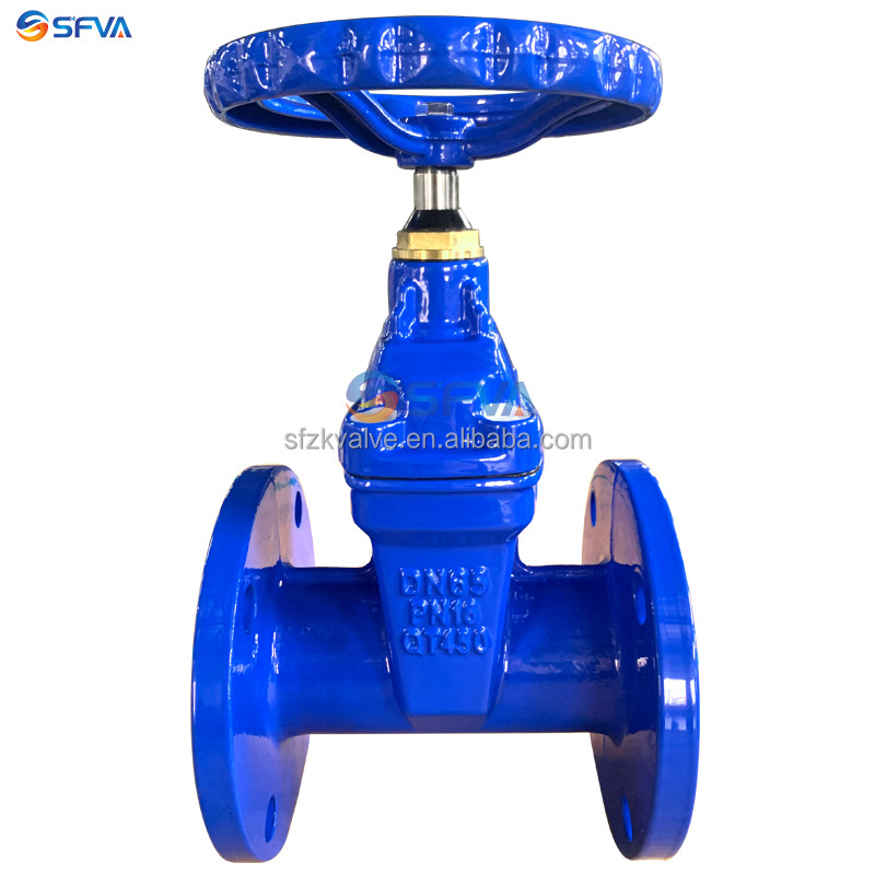 SFVA resilient seat BS5163 PN16 GI grey iron rubber wedge cast iron gate valve dn65 450 hand wheel