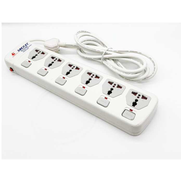 Universal Cable Extension Socket 6 Way Multi Electric Cable Extension Socket Universal Power Strip With overload protect