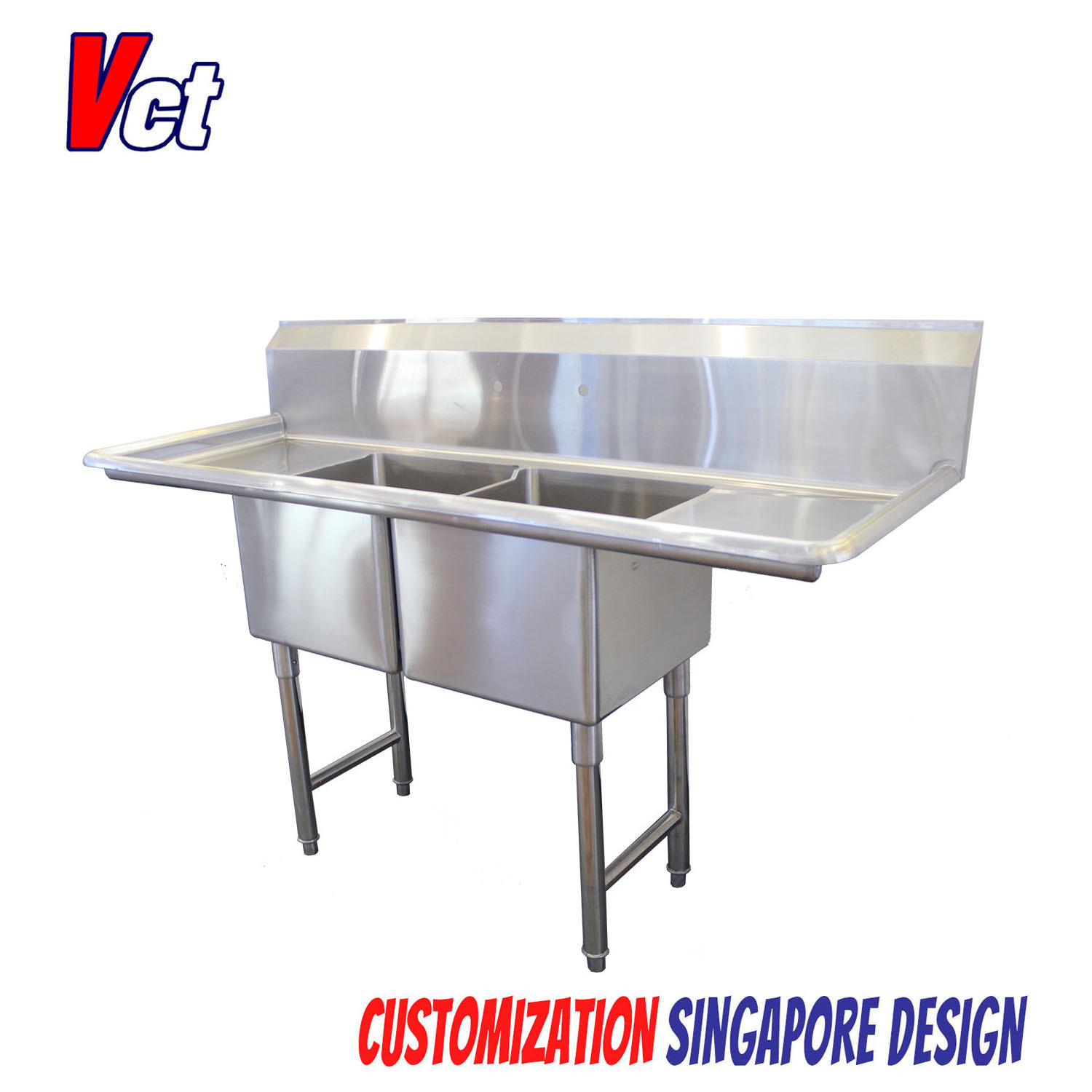 Factory price Kitchen Sinks stainless steel double bowl sink with double draining board and backsplash