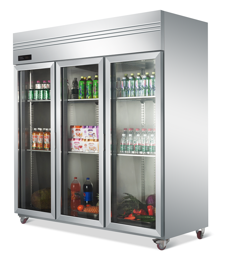 Three Glass door Upright Display Refrigerator for hotel kitchen