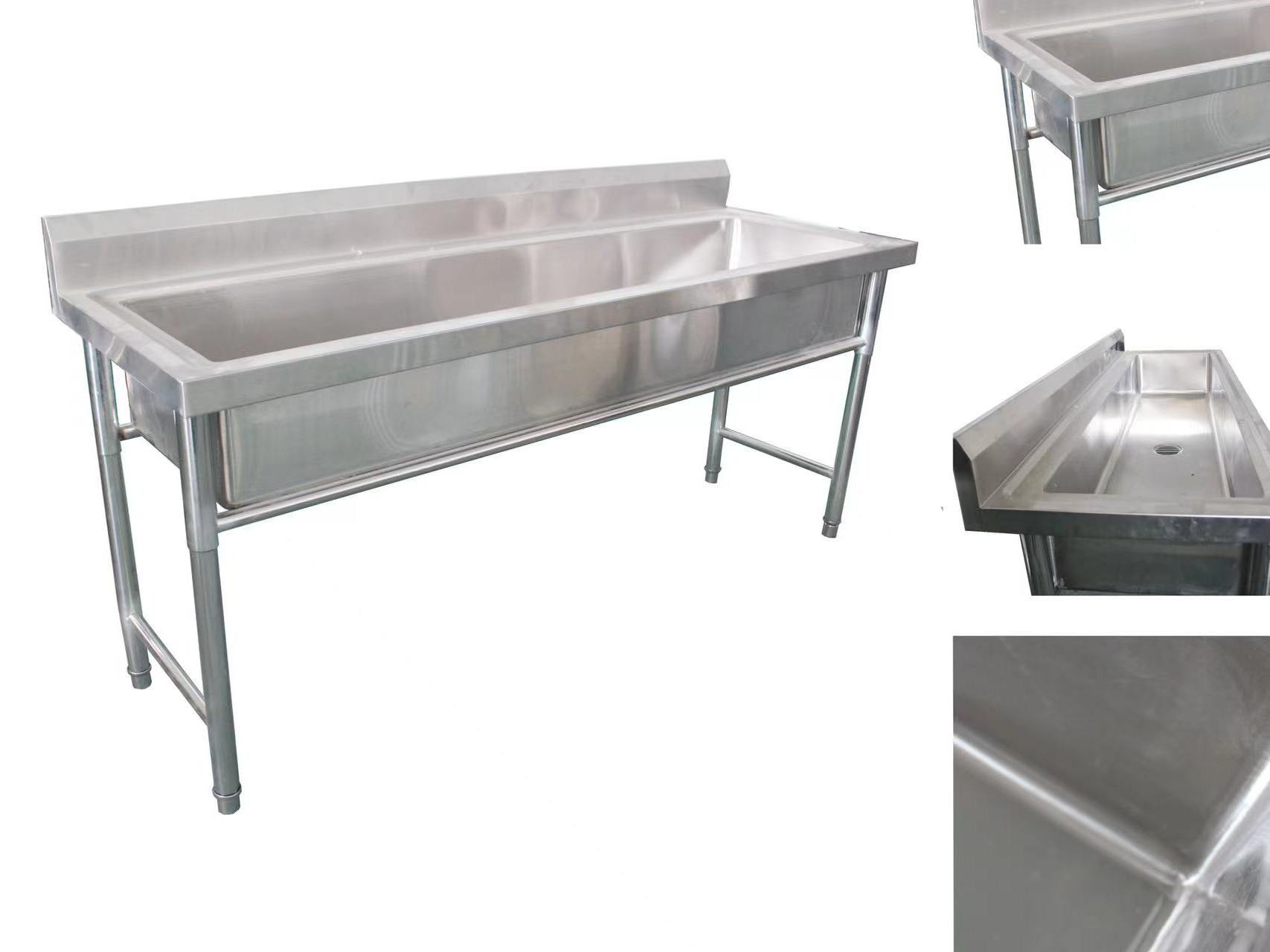 Stainless steel kitchenware table and sink as industrial kitchen equipment