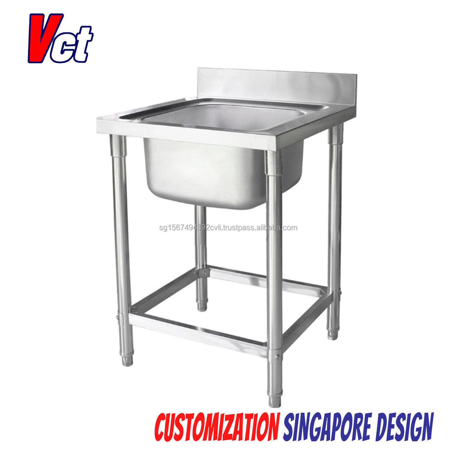 Customized  Stainless Steel Kitchen Appliance  Kitchen Sink Food Processing Table with Sink Single Bowl