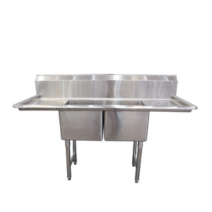 Factory price Kitchen Sinks stainless steel double bowl sink with double draining board and backsplash