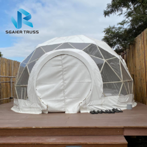 Transparent  outdoor Garden Igloo 6M Glamping Geodesic Dome Tent With Wooden floor and aluminum door