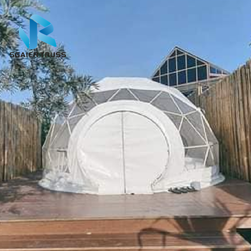 Transparent  outdoor Garden Igloo 6M Glamping Geodesic Dome Tent With Wooden floor and aluminum door