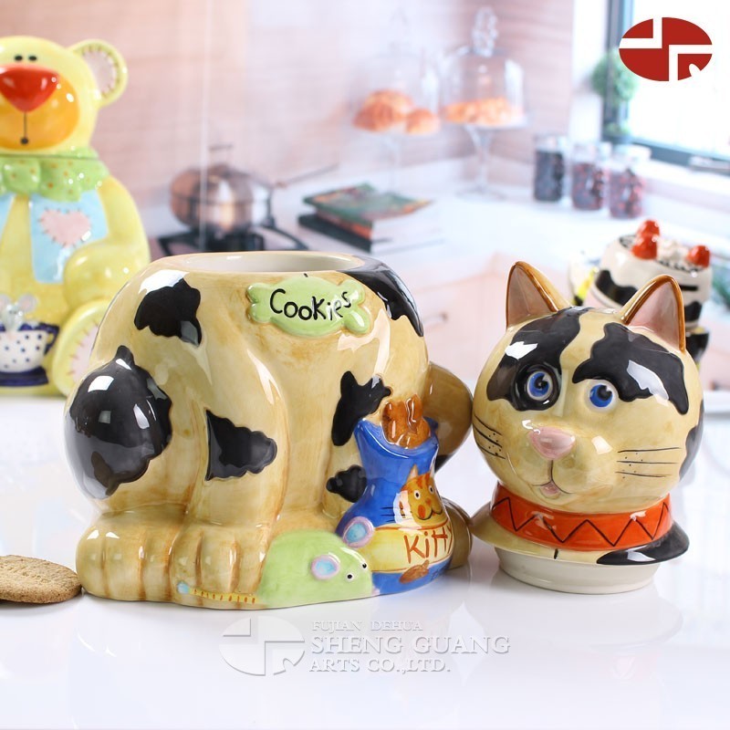 modern home goods cat shape hand painted porcelain souvenirs decorative white ceramic animal cookie jar