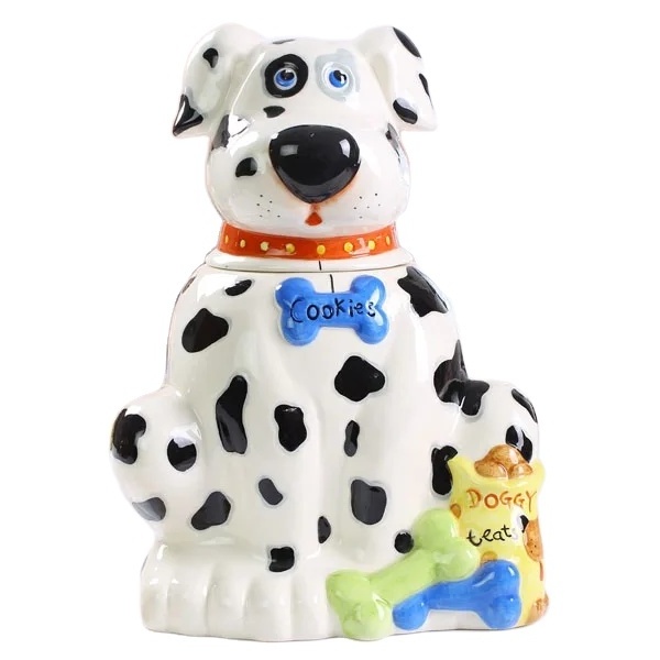 Hot sales ceramic animal dog storage jar dolomite painting cookie jar biscuit box canister