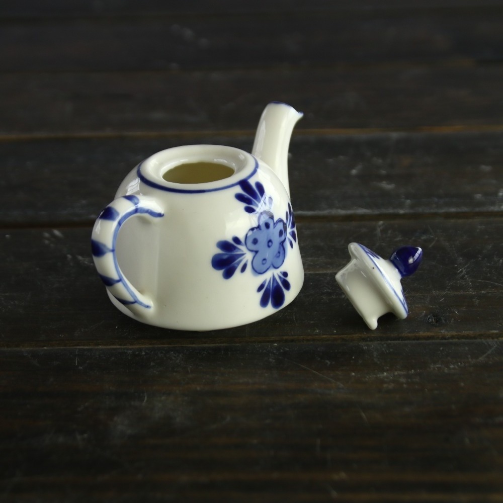 Delft ceramic blue and white europe style teapot with cup and saucer