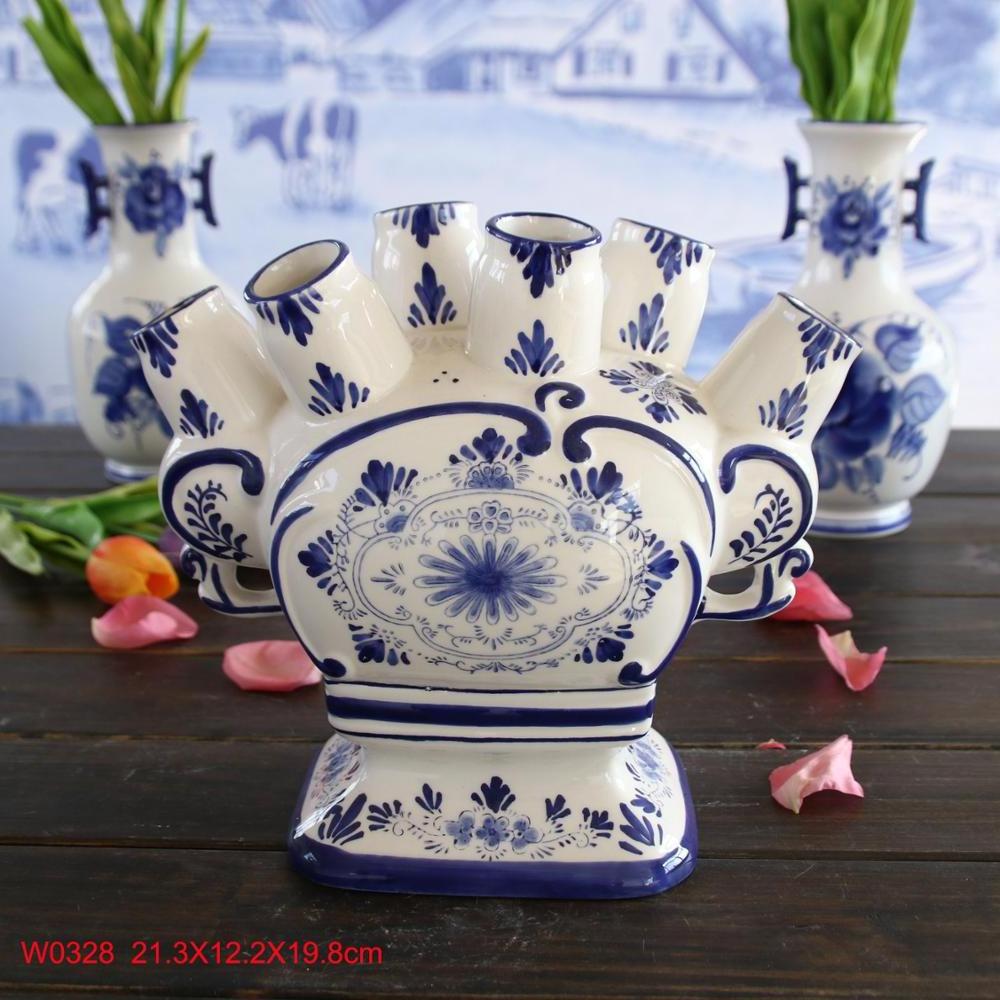 Ceramic Europe Style Blue and White Delft Ceramic Blue Stoneware Flower  Vase Home Decoration