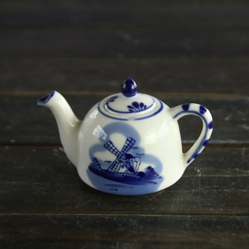 Delft ceramic blue and white europe style teapot with cup and saucer