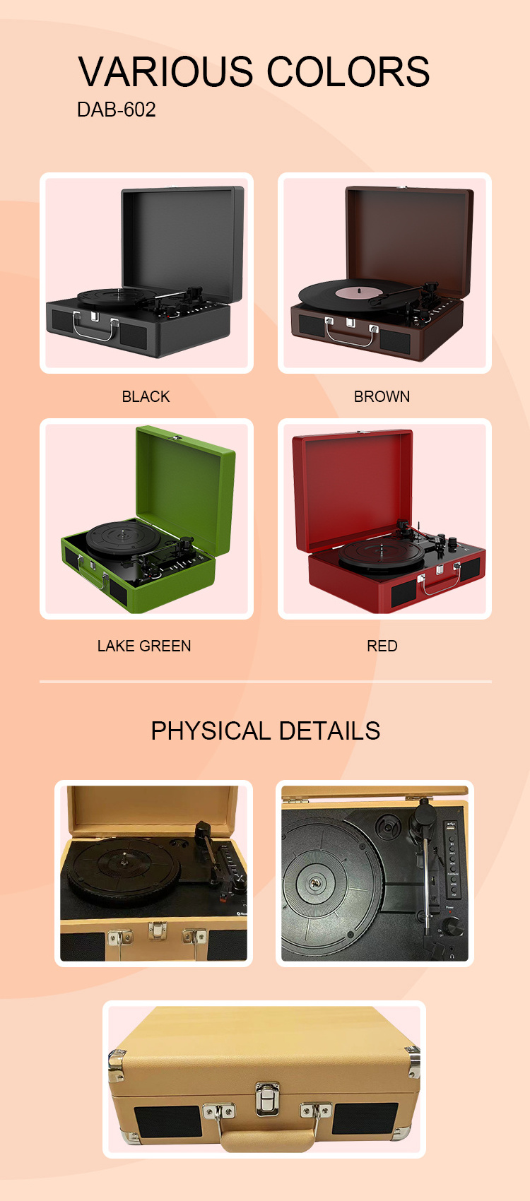 Vinyl turntable trunk Wireless portable Bluetooth LP MP3 USB TF vinyl record player speaker