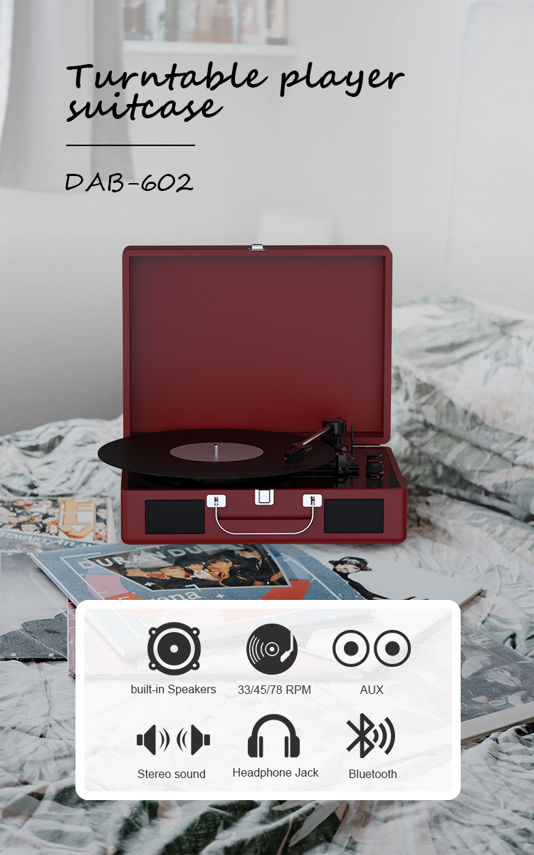 Vinyl turntable trunk Wireless portable Bluetooth LP MP3 USB TF vinyl record player speaker