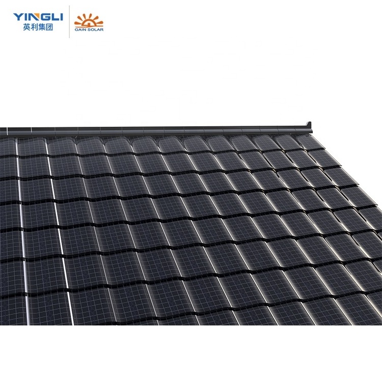 Gainsolar mono cell solar power system hantile photovoltaic roof shingles corrugated curve solar roof tile for rooftop