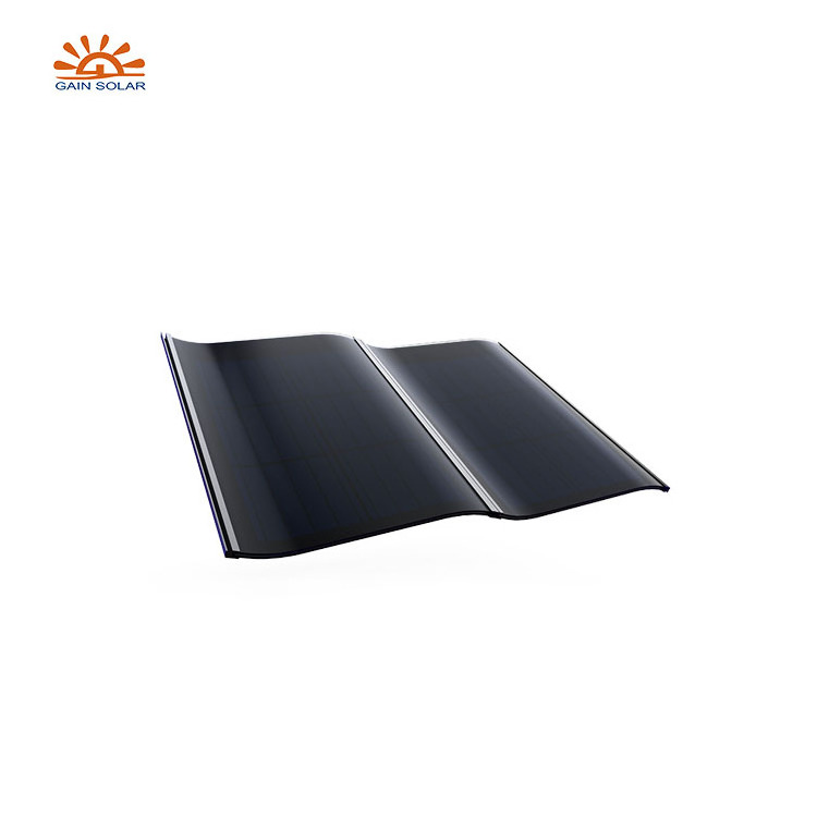 Gainsolar mono cell solar power system hantile photovoltaic roof shingles corrugated curve solar roof tile for rooftop