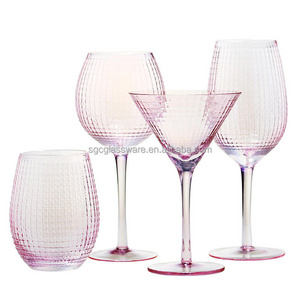 SXGC Top quality transparent stemless glasses pink colored red wine glass martini embossed wine glassware set