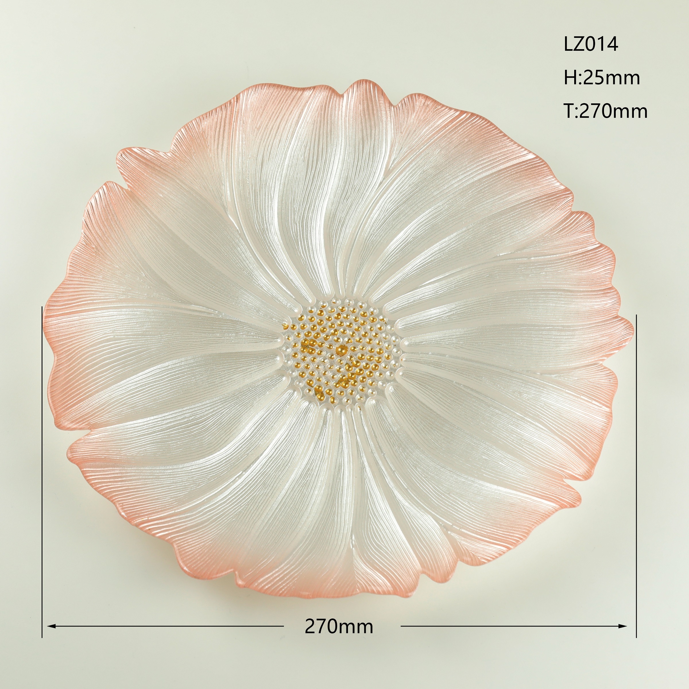 13inch Wholesale pearl whiteSunflower Charger Glass Plate for Event Party and Banquet Dining