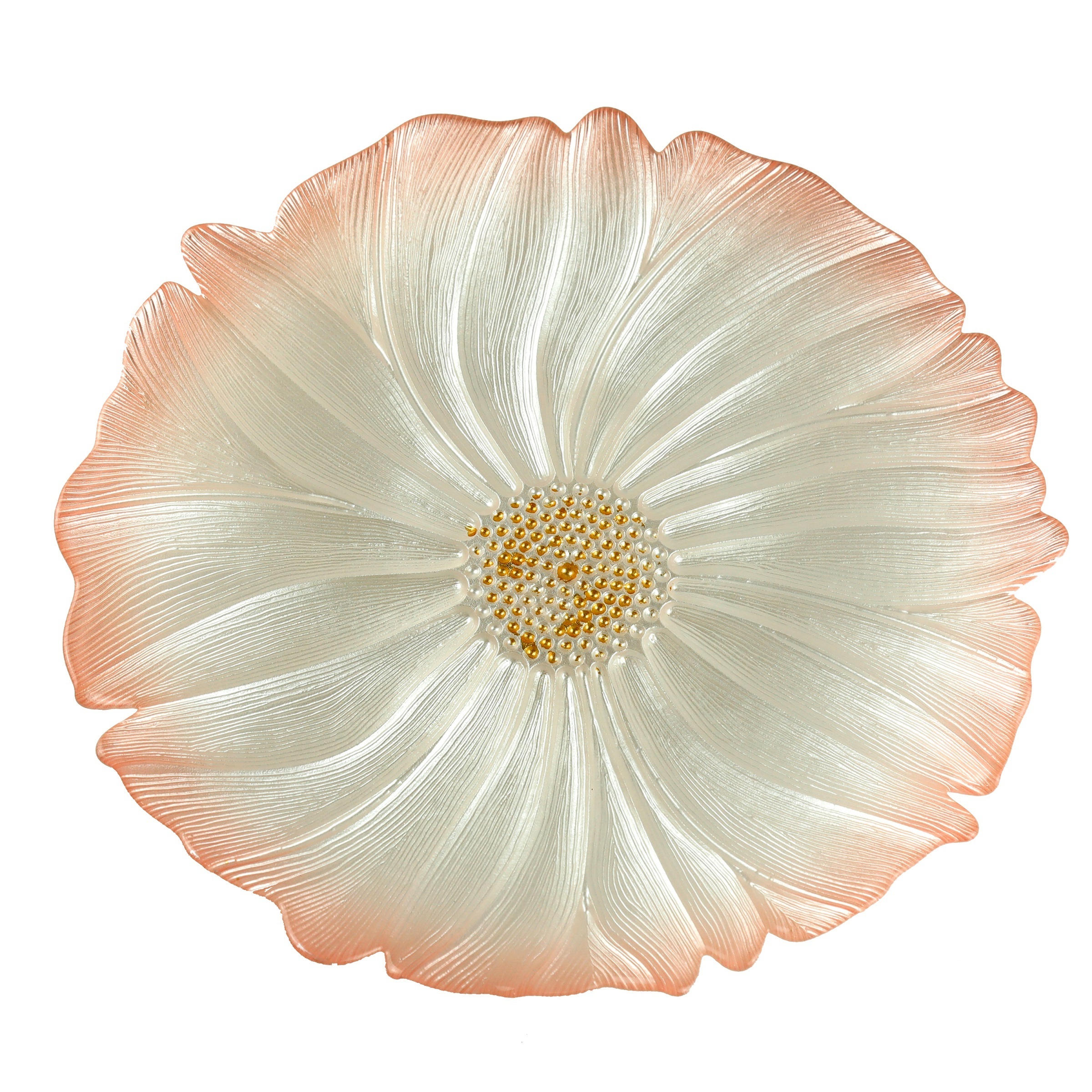 13inch Wholesale pearl whiteSunflower Charger Glass Plate for Event Party and Banquet Dining