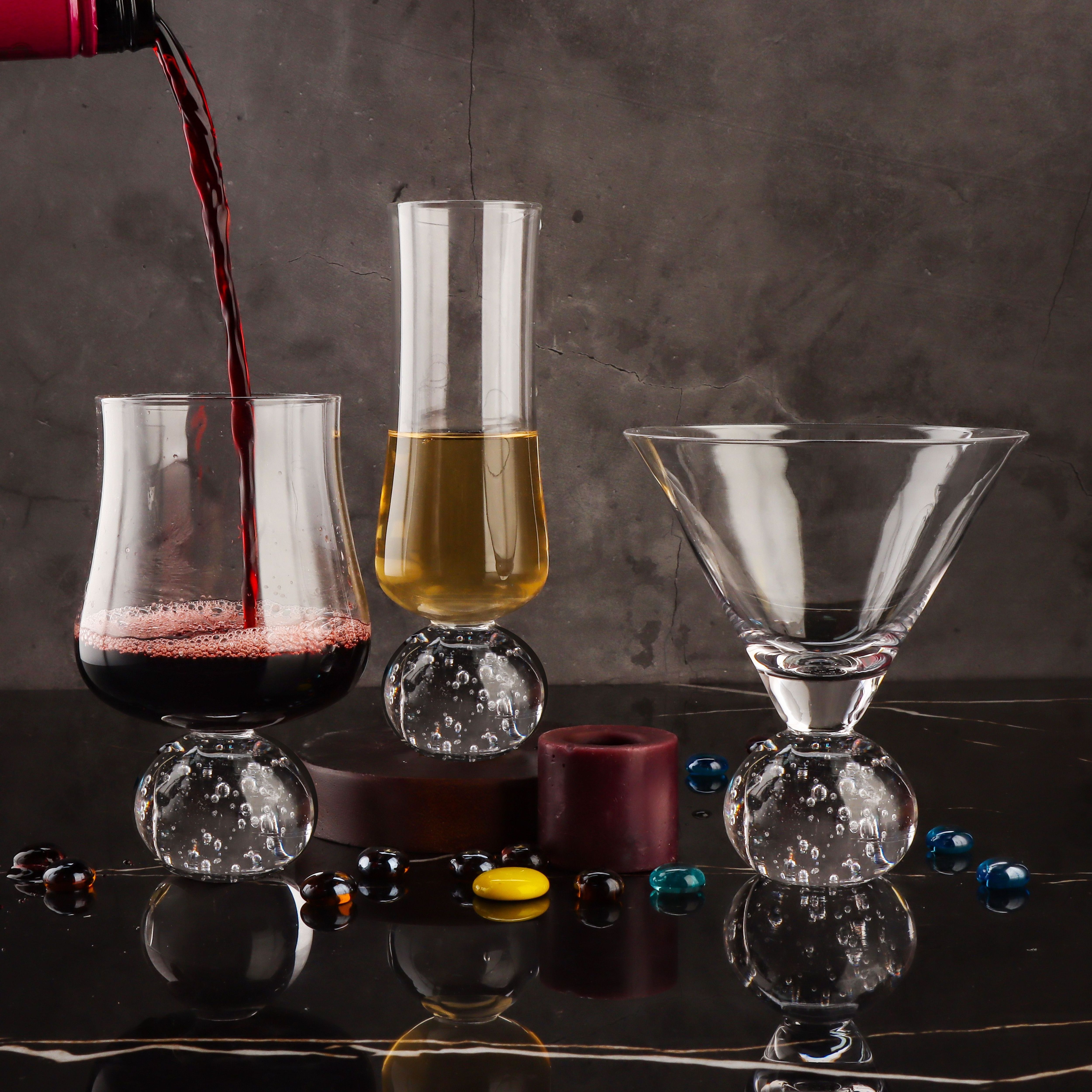 hot sales crystal glass transparent handmade heavy bubble ball stem champagne flute red wine glass dishwasher cocktail glassware